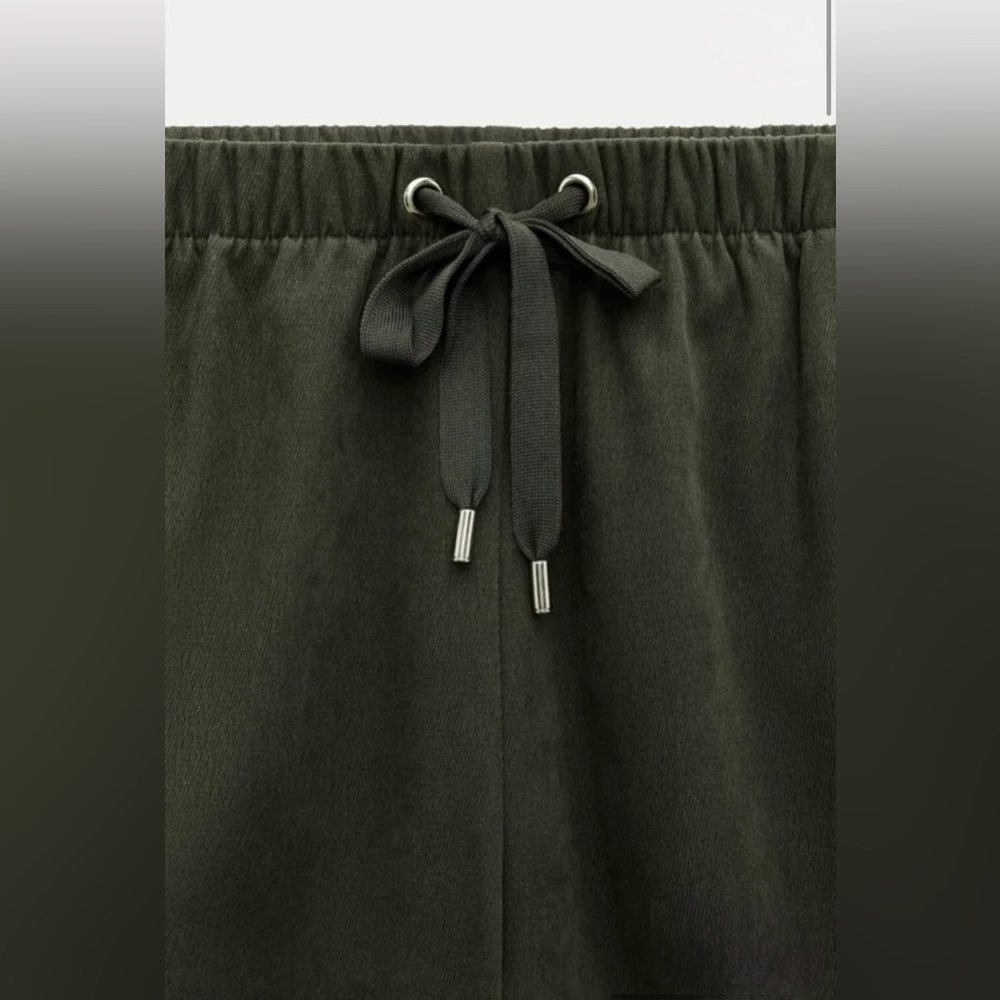 ZARA TEXTURED WIDE LEG PANTS DARK KHAKI GREEN - Picture 6 of 6